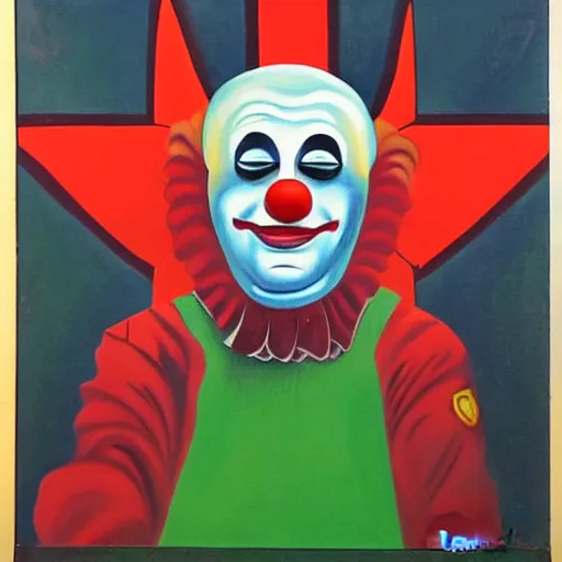 Image similar to clown, communist, soviet propaganda painting