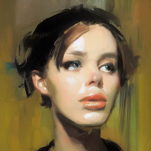Prompt: portrait of beautiful young dark-hair female by Adrian Ghenie