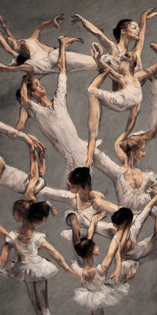 Image similar to oil painting scene from ballet school by kim jung gi