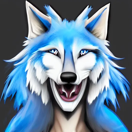 Image similar to art of an anthropomorphic furry style Blue wolf fursona, profile picture, Falvie, trending on artstation