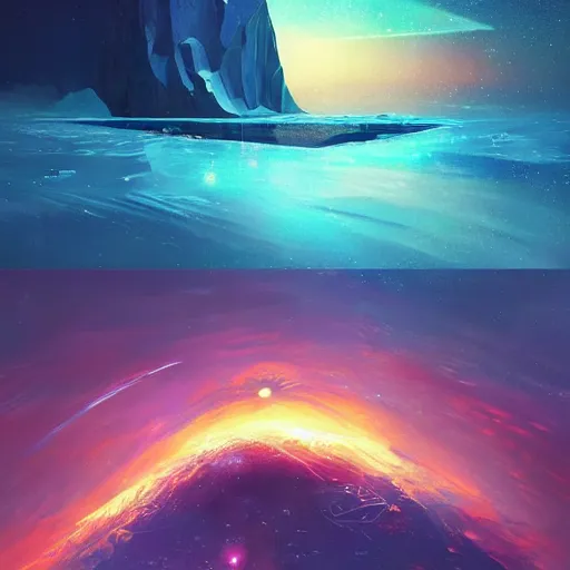 Prompt: an exposed iceberg floating in space with the universe inside, by anato finnstark, by alena aenami, by john harris, by ross tran, by wlop, by andreas rocha