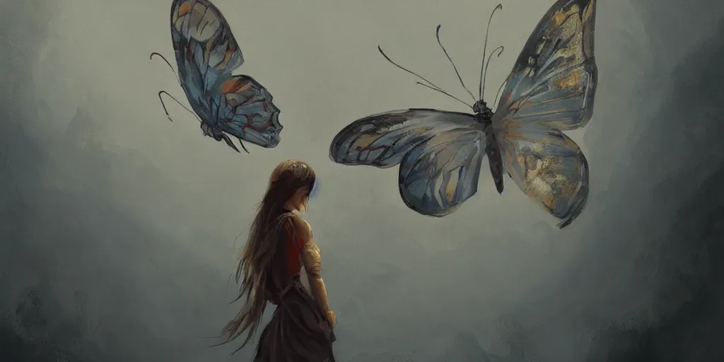 Prompt: a painting of a butterfly trending on artstation in the style of greg rutkowski
