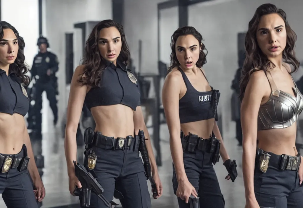 Image similar to movie still of gal gadot and demi rose as two cops switching bodies in the new oscar winning movie, directed by russo brothers, natural lighting, subject in the middle of the frame, 4 kuhd