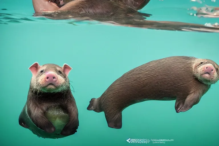 Image similar to a pig sea otter!!! hybrid! hyper realistic!! realistic lighting!! wildlife photographer of the year!!! bold natural colors, national geographic, hd, wide angle, 8 k