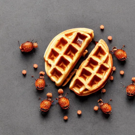 Prompt: a perfect waffle covered in ants, 8 k resolution photo