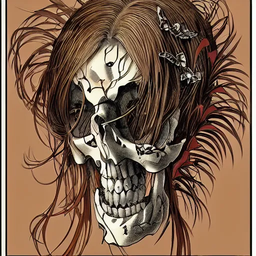 Image similar to anime manga skull portrait girl female skeleton illustration hyperrealistic art Geof Darrow and will cotton alphonse mucha pop art nouveau