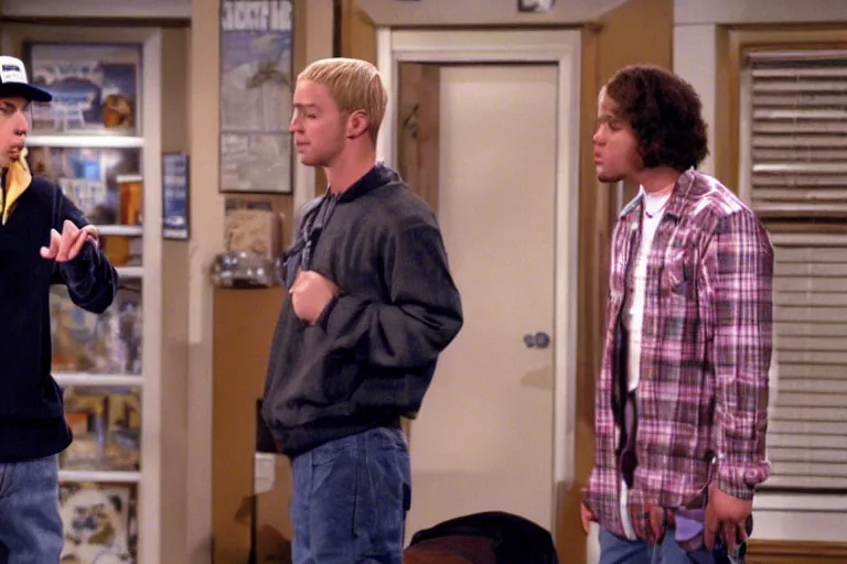 Image similar to eminem rapping in episode of that 7 0 s show, hd image