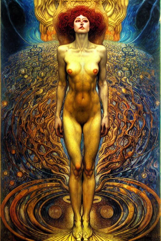 Image similar to Divine Chaos Engine by Karol Bak, Jean Delville, William Blake, Gustav Klimt, and Vincent Van Gogh, symbolist, visionary