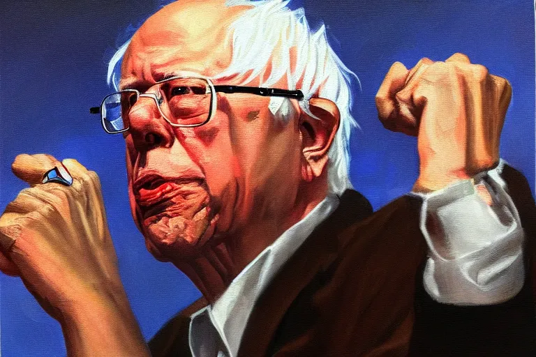 Image similar to Bernie Sanders as rapper, oil on canvas, artstation, portrait, masterpiece, aesthetic