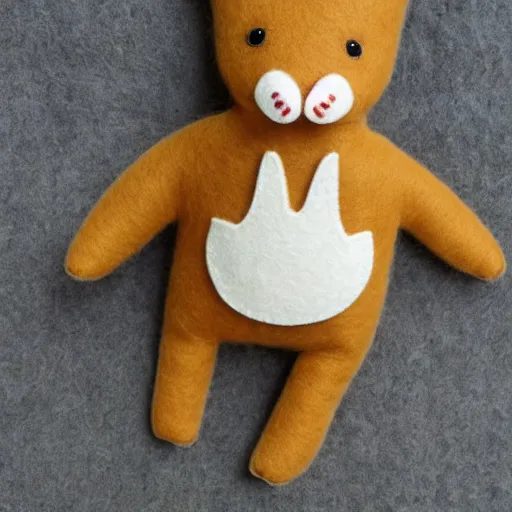 Image similar to a cute elegant felt plush doll of a rabbit wearing overalls