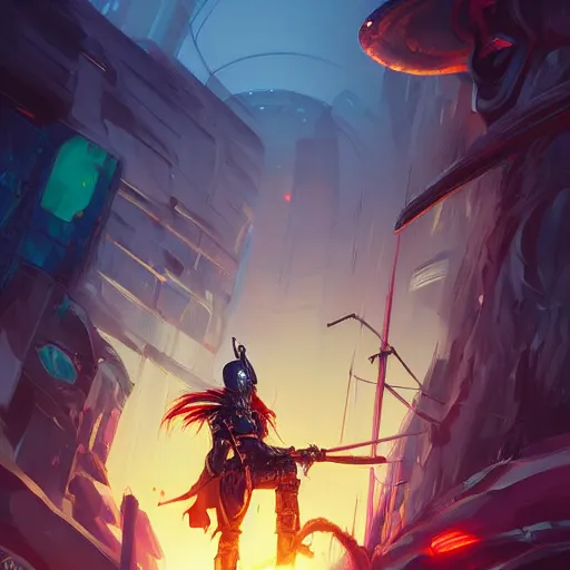 Image similar to cyberpunk viking helmet mask warrior goddess robot ninja fantasy, art gta 5 cover, official fanart behance hd artstation by jesper ejsing, by rhads, makoto shinkai and lois van baarle, ilya kuvshinov, ossdraws