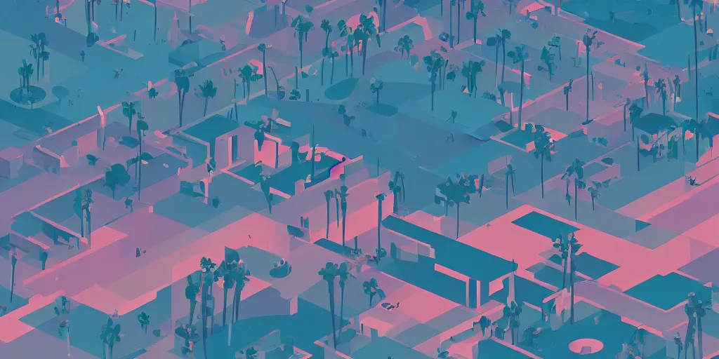 Image similar to a beautiful illustration Palm Springs by James Gilleard, Studio Ghibli, geometric lines, 8k, 4k