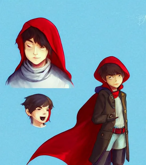 Prompt: attractive little boy character inspired in little red riding hood and kris from deltarune, digital artwork made by akihiko yoshida and makoto shinkai