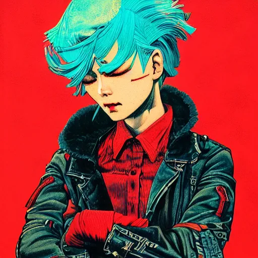 Image similar to prompt : soviet punk portrait soft light painted by james jean and katsuhiro otomo and erik jones, inspired by akira anime, smooth face feature, intricate oil painting, high detail illustration, sharp high detail, manga and anime 1 9 9 9