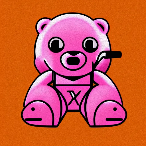 Image similar to iconic vector logo of cute cuddly pink bear with a podcast microphone, melodic, headphones, music, streaming, dreamy, isometric, adorable, octane render, golden ratio, 4k UHD, iconic design