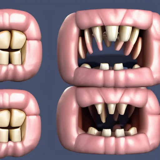 Image similar to poorly rendered 3 d set of teeth