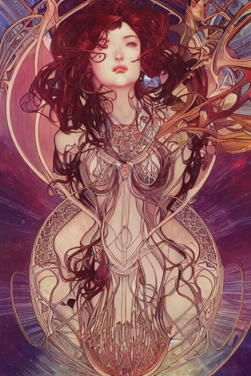 Prompt: waiting for loves lost, by artgerm and yoshitaka amano and moebius and alphonse mucha, hyperdetailed, dc comics, ornate, nebula, explosions in the sky, trending on artstation