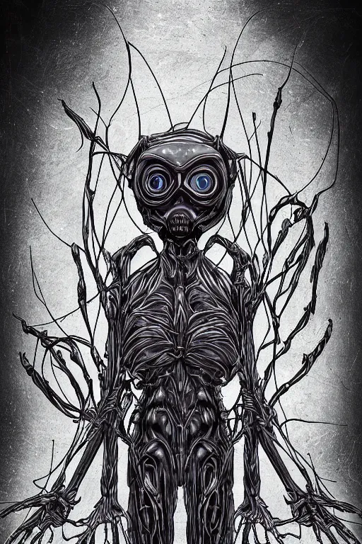 Image similar to alien scarecrow, symmetrical, highly detailed, digital art, sharp focus, trending on art station, anime art style