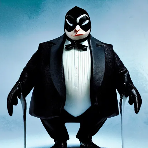 Prompt: jack black as the penguin, dc, photography, movie,