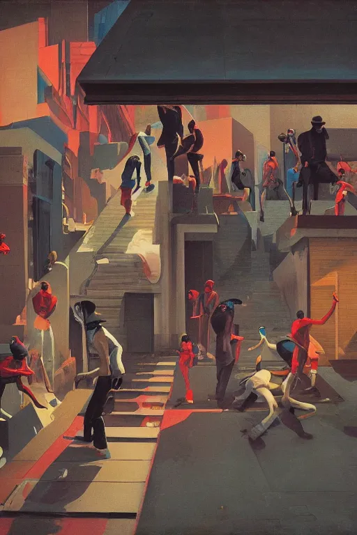 Image similar to a battle rap, a set of dj hiphop style on harlem street, Edward Hopper and James Gilleard, Zdzislaw Beksisnski, highly detailed