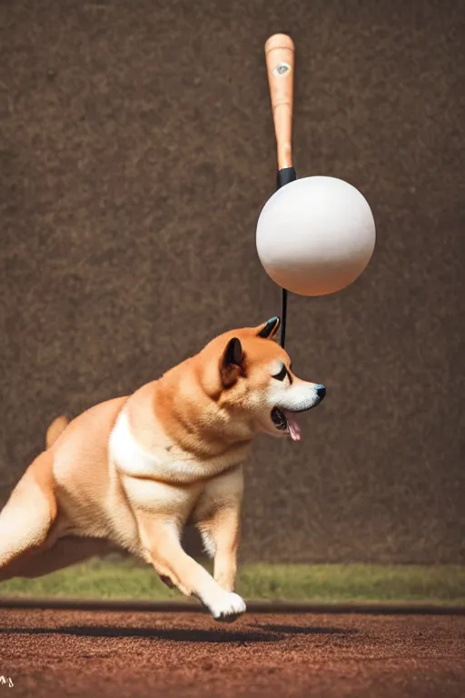 Image similar to 📷 shiba inu wielding baseaball bat, canine photography, dramatic shot, very detailed, 4 k ✨