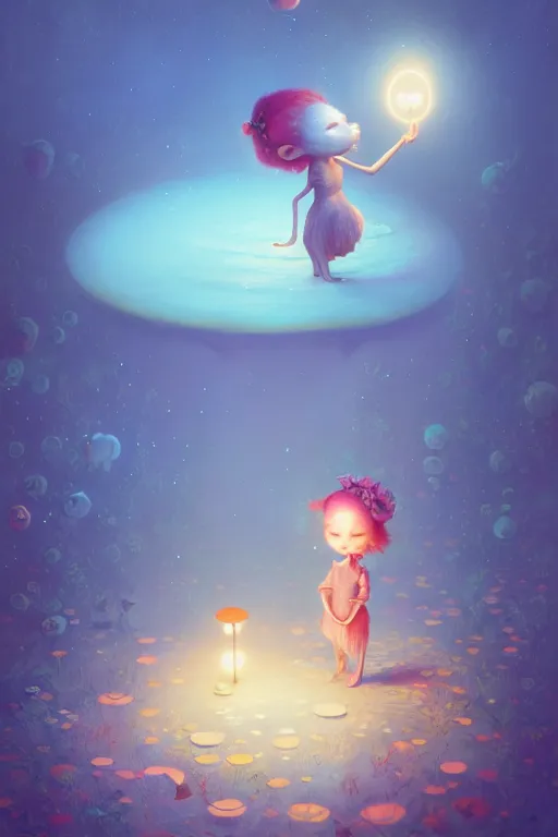 Prompt: a surreal Bioluminescent, very very very cute Silene in a happy world by Daniel Merriam, Trending on Artstation, oil on Canvas by Elena Zhurikhina and Goro Fujita and Charlie Bowater, octane render, 4k, 8k, HD