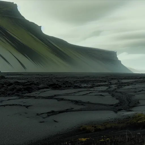 Image similar to deathstranding landscape, iceland landscape, ultra realistic, art by hideo kojima, artstation, concept art, decima engine