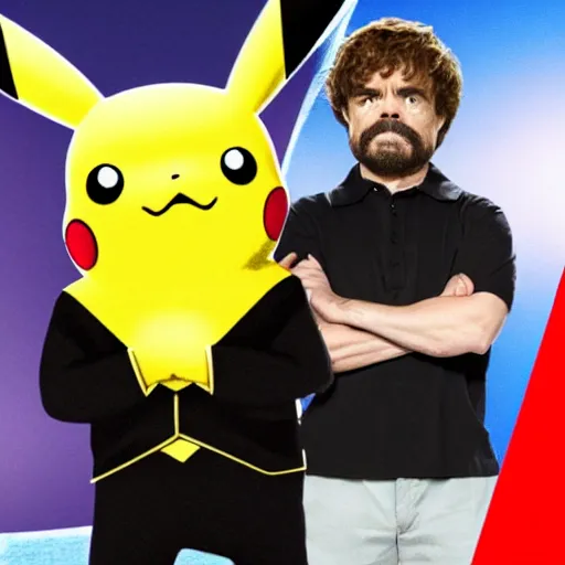 Image similar to pikachu the movie with peter dinklage in the main role