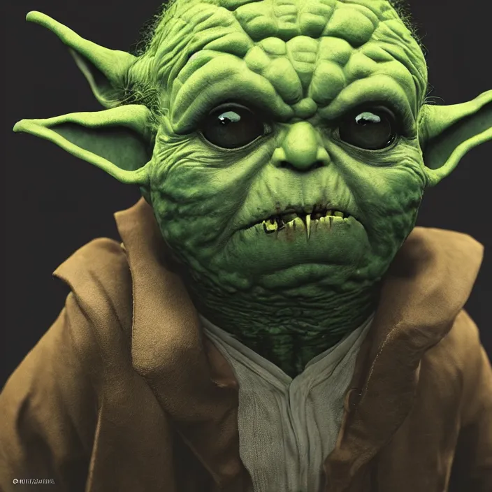 Image similar to zombie yoda, yoda as a zombie, zombified, scary, hyperrealistic, digital render, octane, artstation