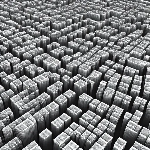 Image similar to an electron microscope image of a sprawling mega city, bokeh, 3D render, magnified