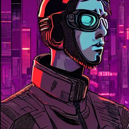 Prompt: Cyberpunk dude, Laurie Greasley