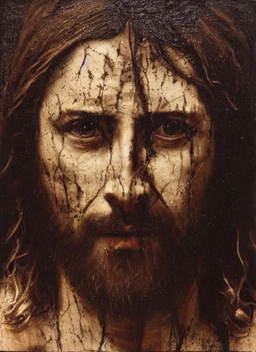 Prompt: portrait of Jesus Christ on the cross, by Nicola Samori, painting, 8k, high detail