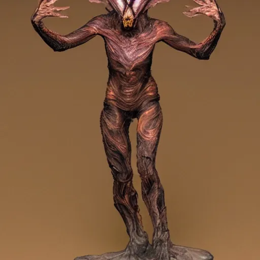 Image similar to obscure elemental creature rising from dust, dune style, wrapped stained skin devil eyes - H 704