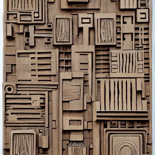 Prompt: louise nevelson wood carving of circuit boards