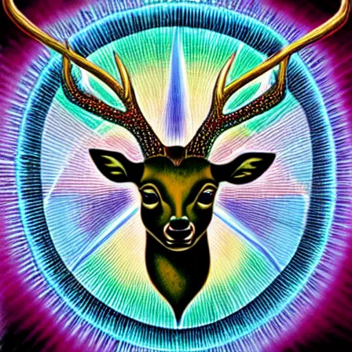 Prompt: deer deity by Alex Grey