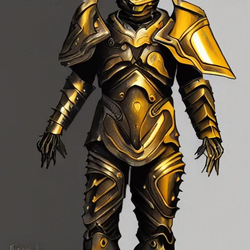 Image similar to Cybernetic spartan armor concept made of steel and leather with golden details and LED lights, concept art, armor