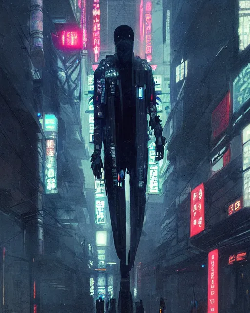 Prompt: detailed full body Blade Runner, cyberpunk futuristic neon, reflective coat, decorated with traditional Japanese ornaments by Ismail inceoglu dragan bibin hans thoma greg rutkowski Alexandros Pyromallis Nekro Rene Maritte Illustrated, fine details, realistic shaded, fine-face, pretty face