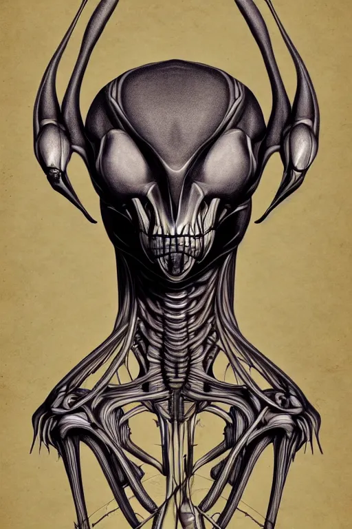 Image similar to anatomically accurate diagram of alien animal, intricate parts, fine details, hyper realistic, by seichen, surreal