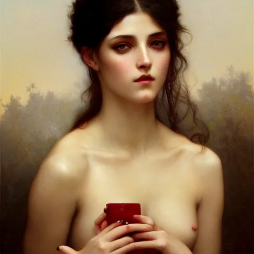 Prompt: portrait of a young woman, by bouguereau, tom bagshaw, wlop