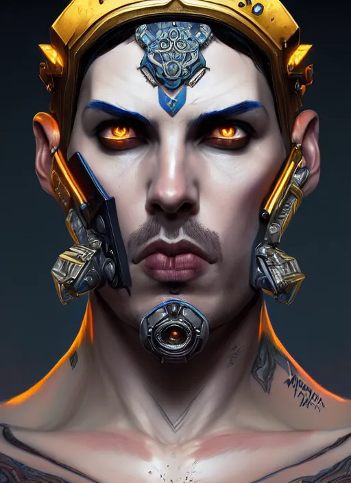 Image similar to symmetry!! portrait of crowned! borderlands 3 ( male ) psycho, ( piercings ), intricate, elegant, highly detailed, digital painting, artstation, concept art, smooth, sharp focus, illustration, art by artgerm and greg rutkowski and alphonse mucha, 8 k