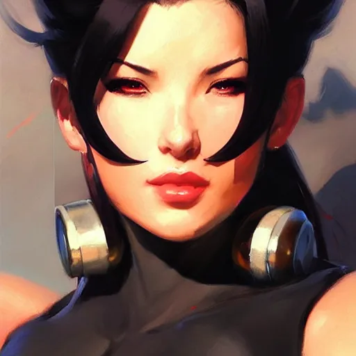 Image similar to Greg Manchess portrait painting o Tifa Lockheart as Overwatch character, medium shot, asymmetrical, profile picture, Organic Painting, sunny day, Matte Painting, bold shapes, hard edges, street art, trending on artstation, by Huang Guangjian and Gil Elvgren and Sachin Teng