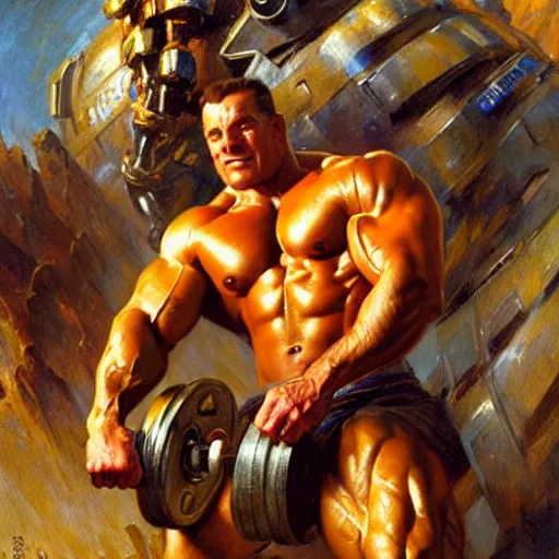 Prompt: stunning bodybuilder defeating metabo man, highly detailed painting by gaston bussiere, craig mullins, j. c. leyendecker, 8 k