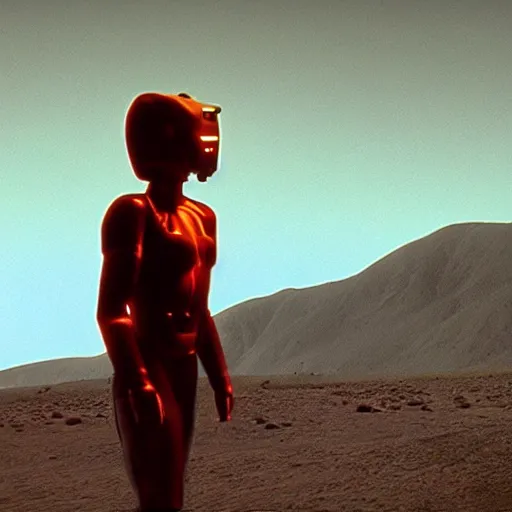 Image similar to movie still of andes cyborg, cinematic composition, cinematic light, by david lynch