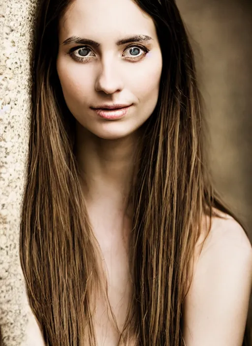 Image similar to portrait of beautiful 30-years-old French woman, with long, straight hair, well-groomed model, with lovely look, candid street portrait in the style of Martin Schoeller award winning, Sony a7R