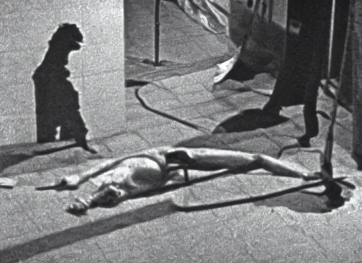 Image similar to disturbing cctv footage of a human corpse walking in the stree horror film practical fx by john carpenter 1 9 7 0