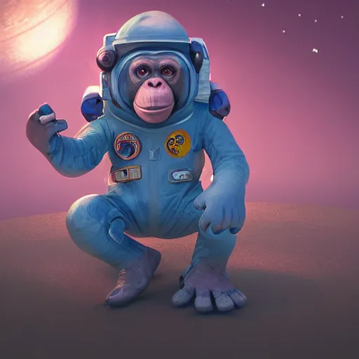 Image similar to chimpanzee left in space, wearing space suit. interesting 3 d character concept by tiger hkn and gediminas pranckevicius, maplestory, game art, hyper detailed, character modeling, cartoon, cinematic, raytrace, concept art, trend on behance 3 d art, v - ray, maya, c 4 d