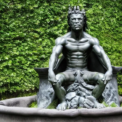 Image similar to thinker statue sitting on throne from games of throne