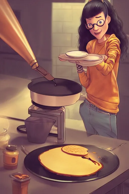 Image similar to pete davidson making pancakes, animation pixar style, by pendleton ward, magali villeneuve, artgerm, rob rey and kentaro miura style, golden ratio, trending on art station