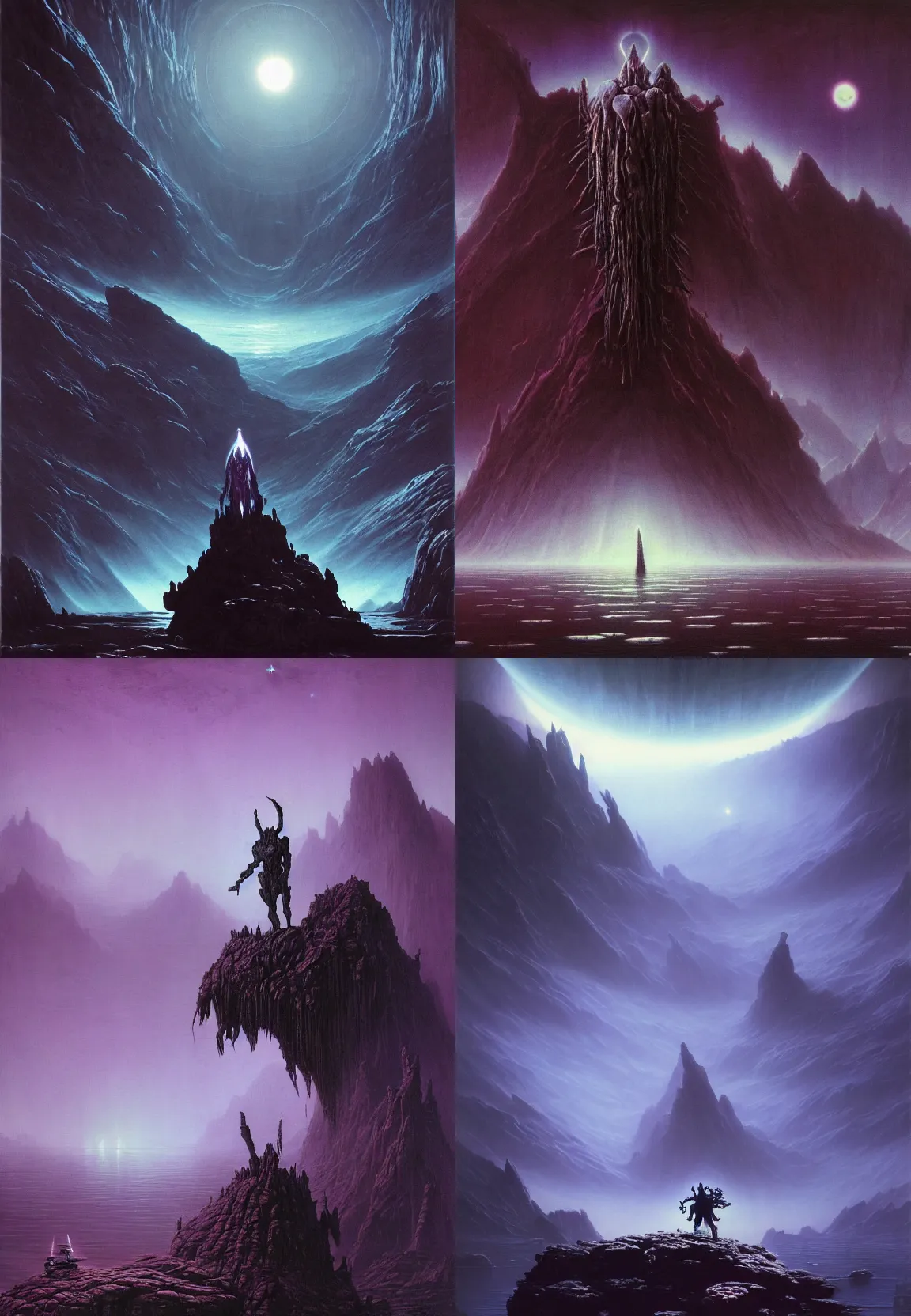Prompt: An epic majestical degen trader in a dramatic pose on a dark planetary exotic landscape with a dark lake and rocks, by Wayne Barlowe, by Bruce Pennington, by Paul Lehr, by HR Giger, masterpiece, trending on artstation, top on pixiv, cinematic composition, astrophotography, beautiful aesthetic lighting, artgem, concept art, sharp, details, details, hyper-detailed, no frames, 8K