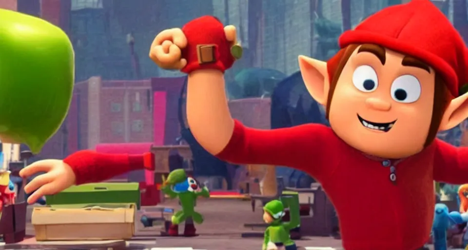 Prompt: Tingle from Zelda in a still from Wreck it Ralph